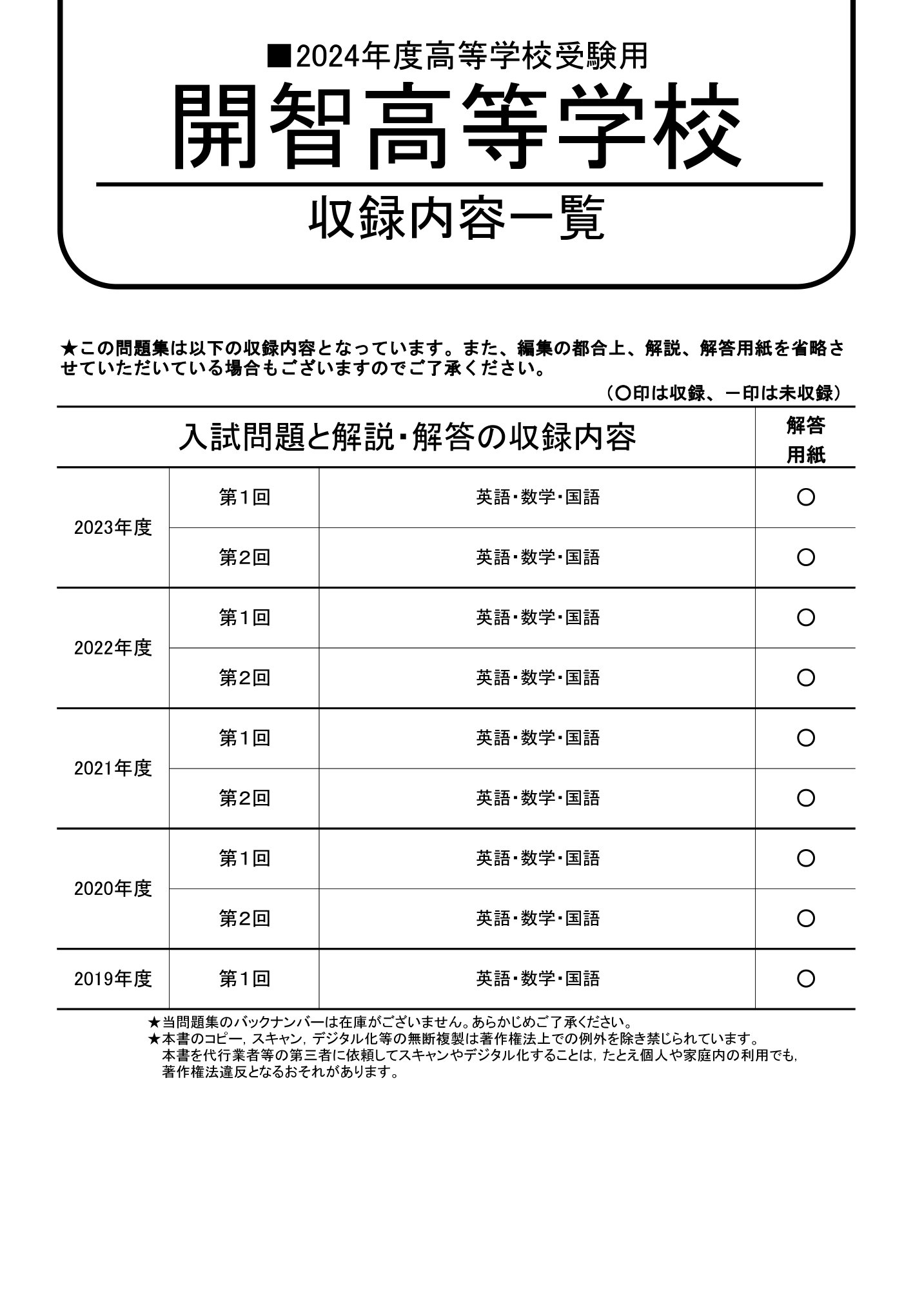 江戸川女子高等学校(B推薦一般) 5年間 - その他