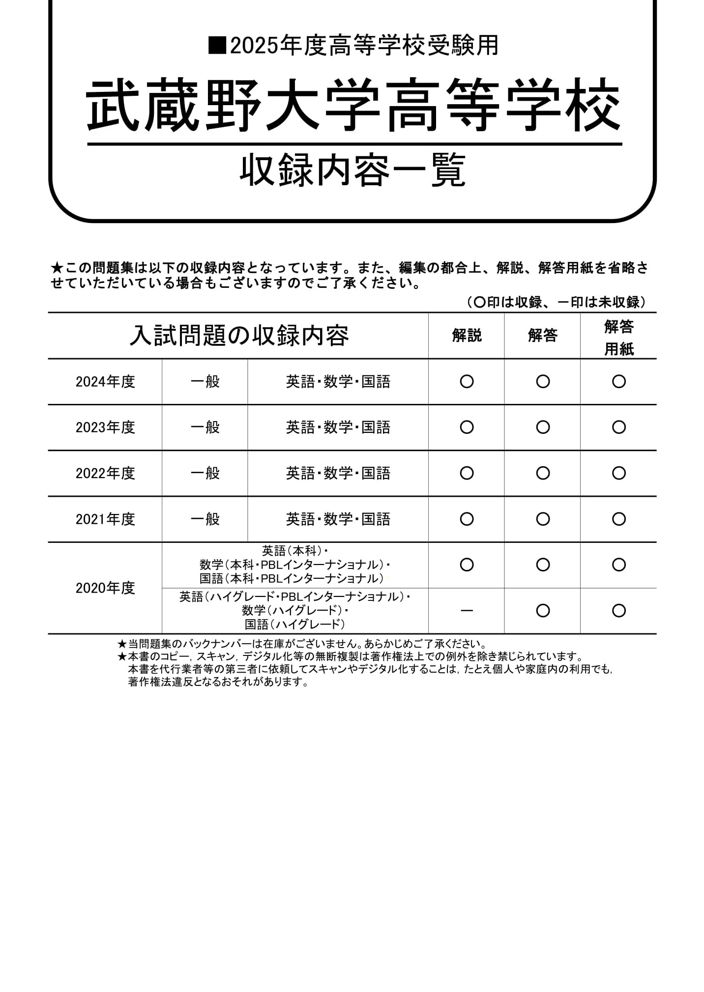 武蔵野大学高等学校　2025年度用 スーパー過去問 商品画像2