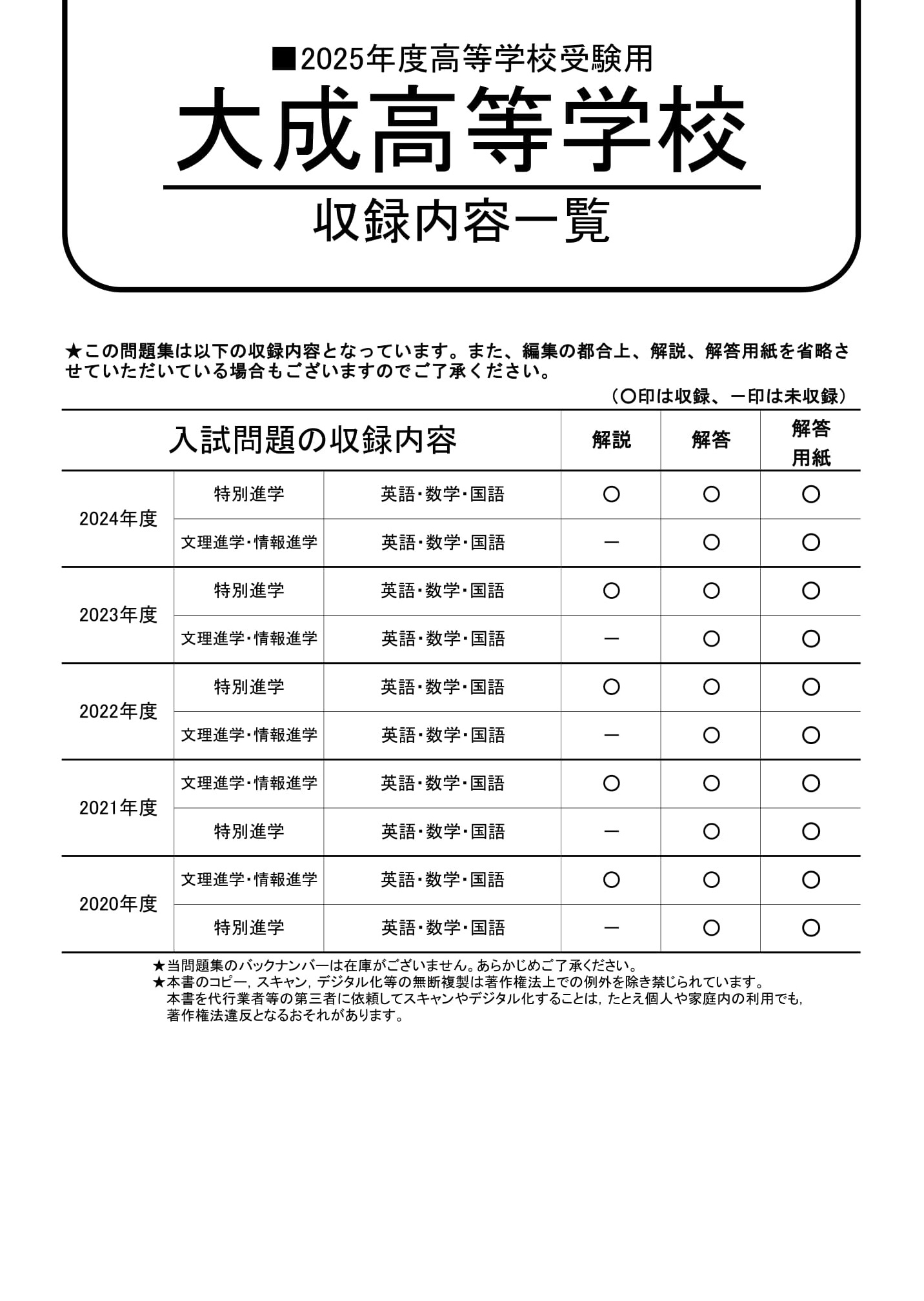 大成高等学校　2025年度用 スーパー過去問 商品画像2