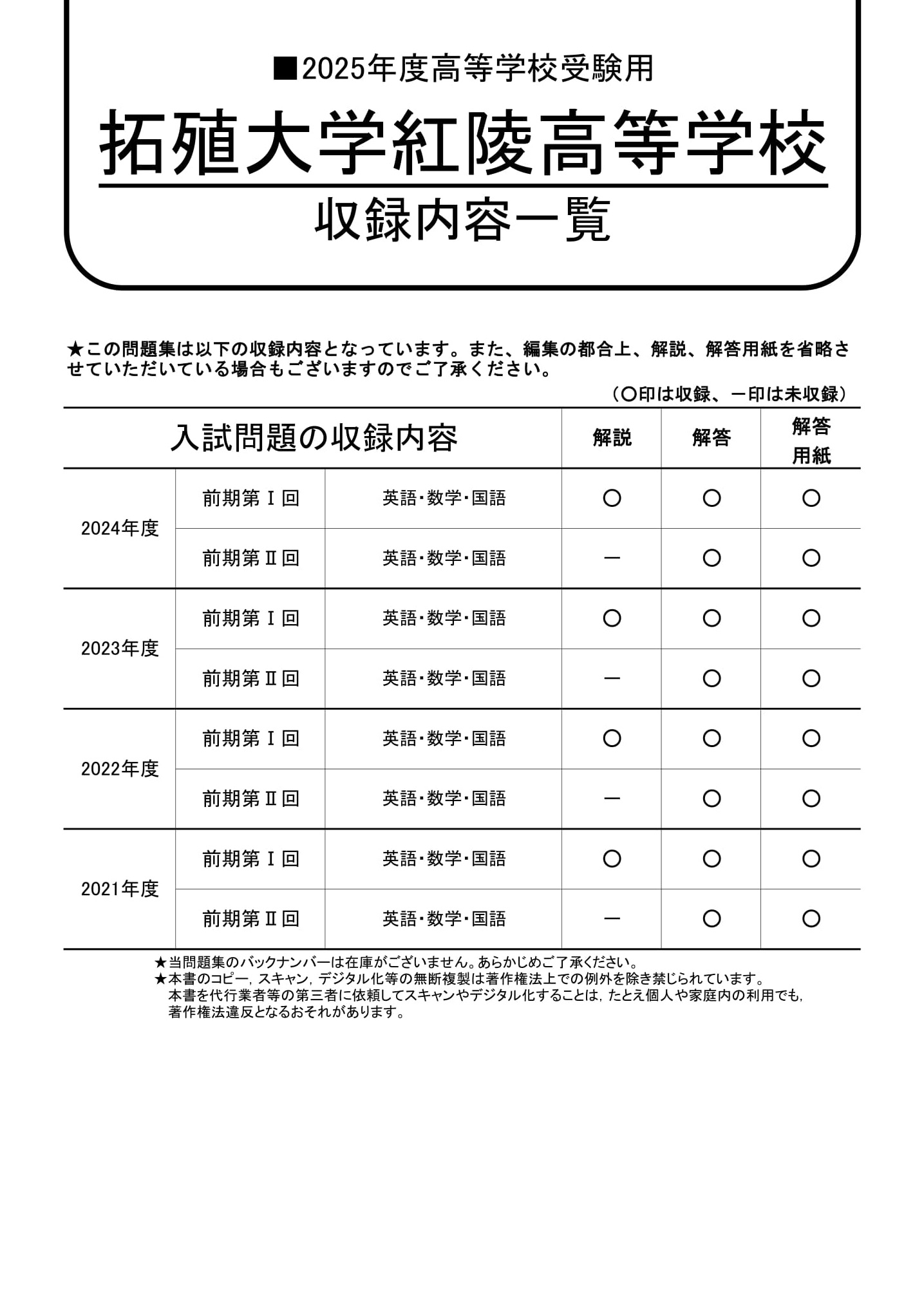 拓殖大学紅陵高等学校　2025年度用 スーパー過去問 商品画像2