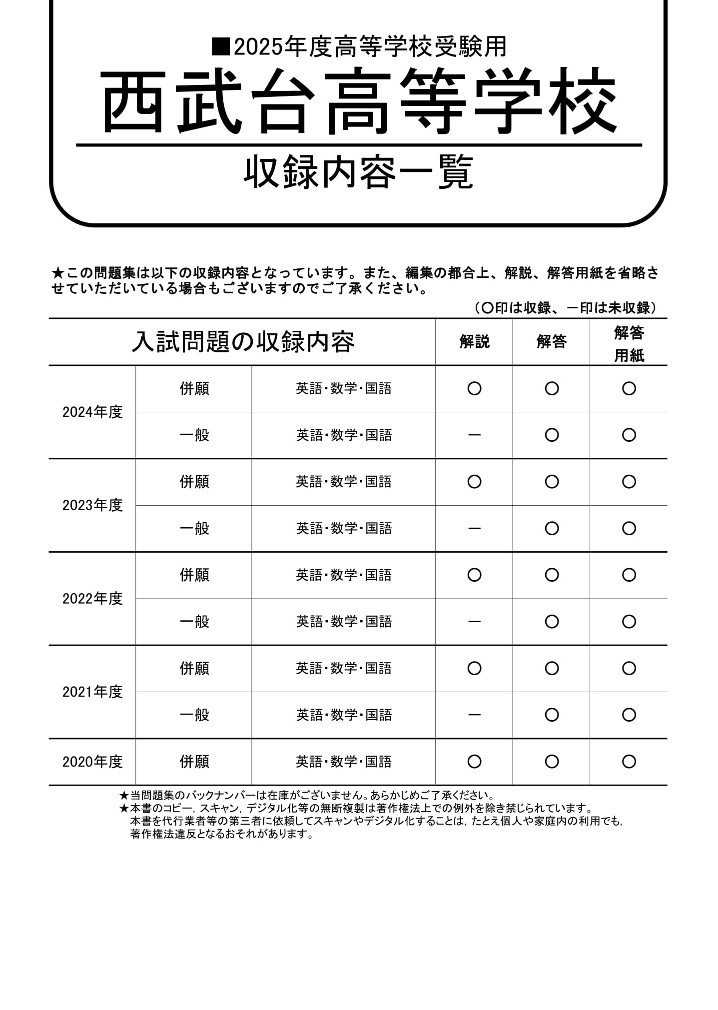 西武台高等学校　2025年度用 スーパー過去問 商品画像2