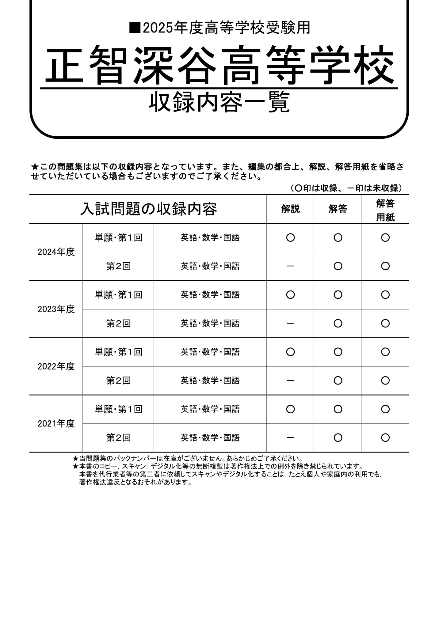 正智深谷高等学校　2025年度用 スーパー過去問 商品画像2