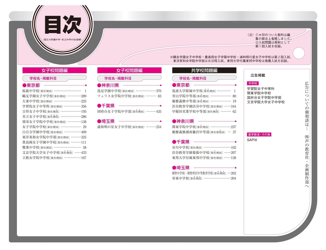 国立私立 有名中学入試問題集　女子校・共学校編　2027年度用【首都圏】 商品画像2